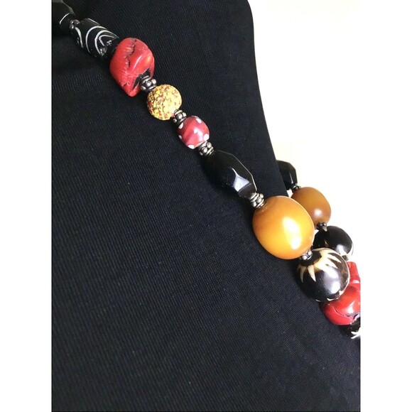 Amber Bone - Etsy Artisan Necklace,Bone,Amber ,Trade Beads,Onyx,Coral,Sterling Silver,Statement